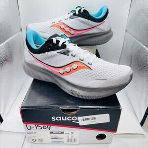 Saucony Men's White/Coral Ride 16 Synthetic Mesh Running Athletics Size 9 US